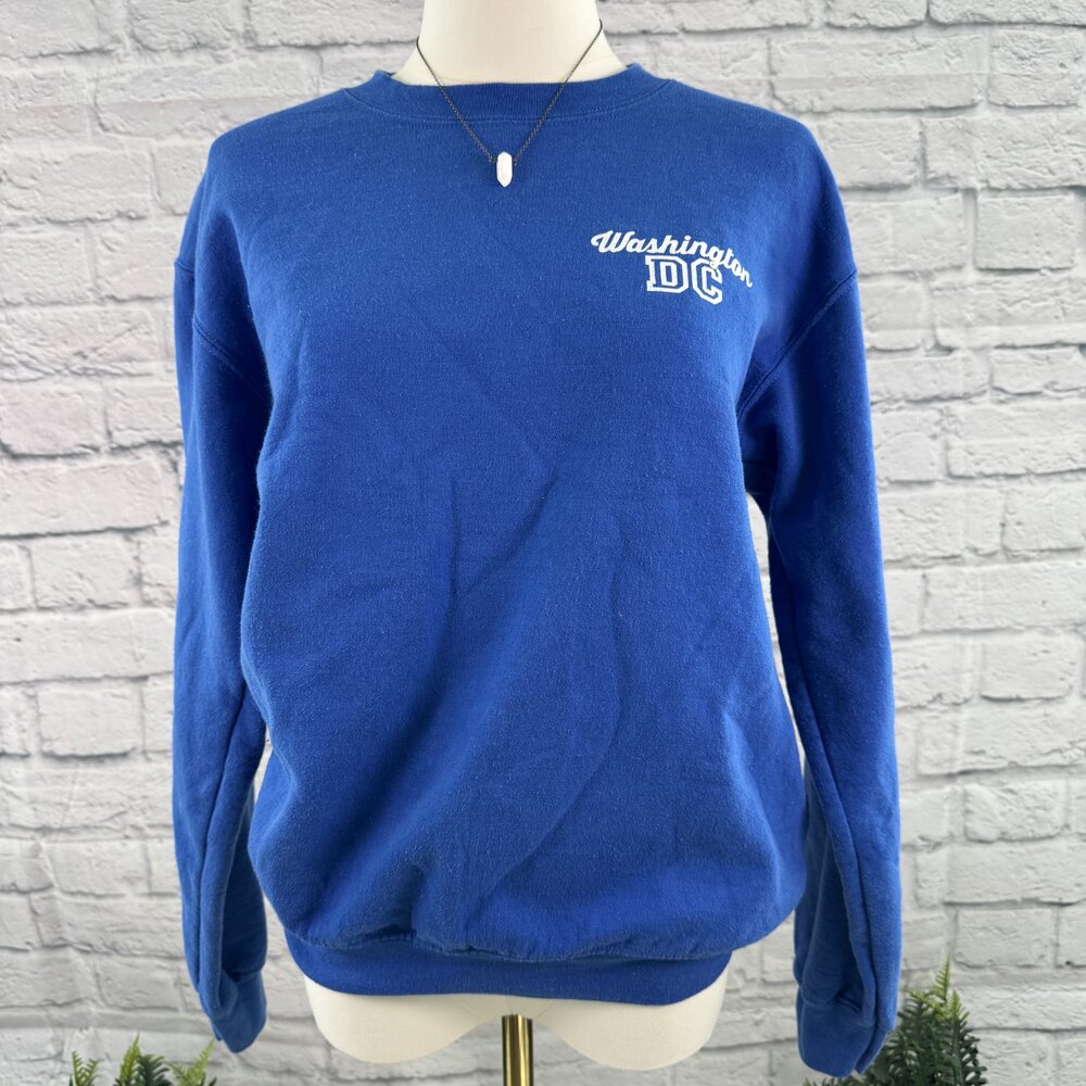 Gildan Royal Blue Washington DC Freedom July 4 1776 Flag Crewneck Sweatshirt S